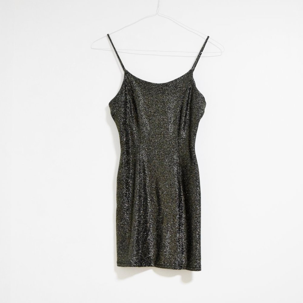 GRACE Vintage Gold Metallic Bodycon Fitted Mini Dress | Size S